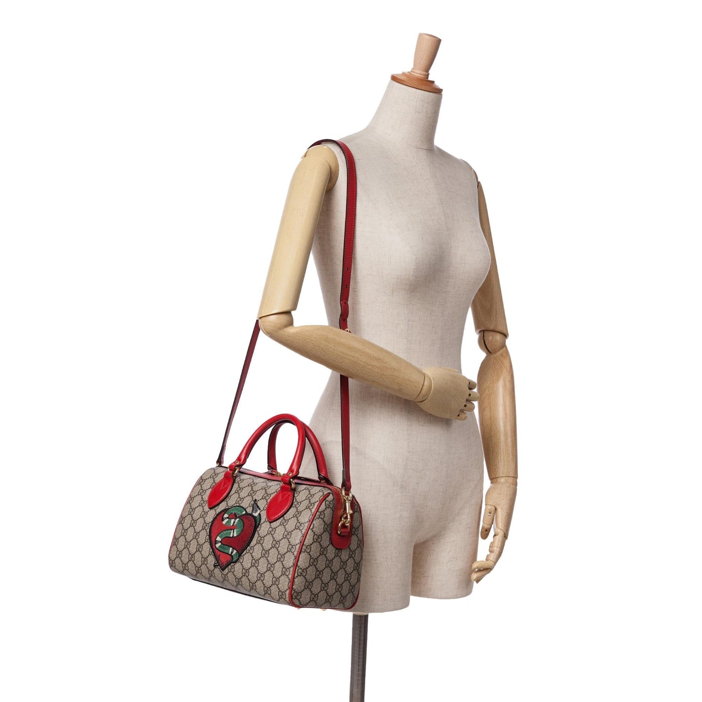 Gucci Small GG Supreme Kingsnake Heart Embroidered Satchel