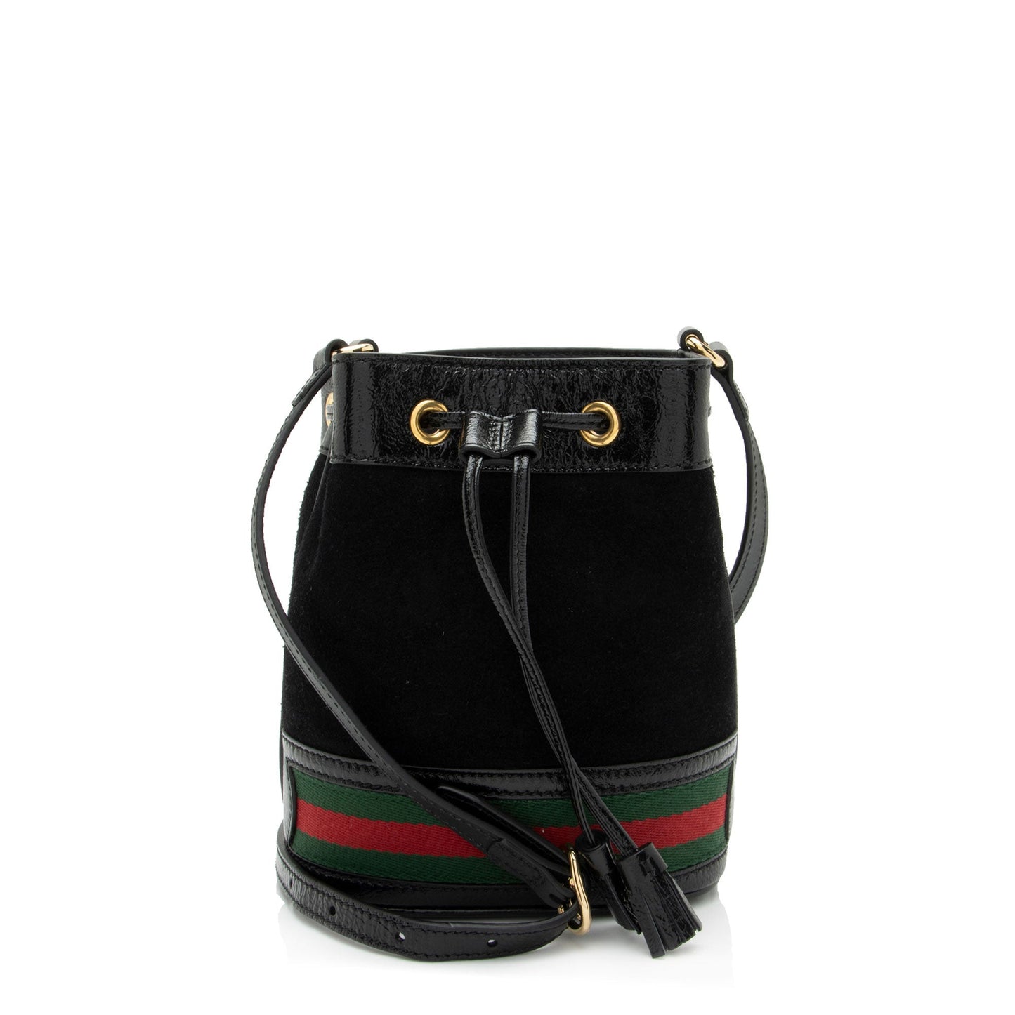 Gucci Suede Patent Leather Ophidia Mini Bucket Bag (SHF-2h2Hru)