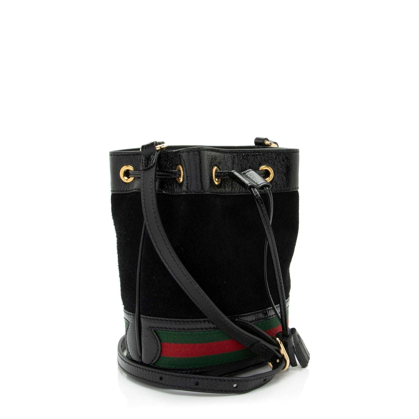 Gucci Suede Patent Leather Ophidia Mini Bucket Bag (SHF-2h2Hru)