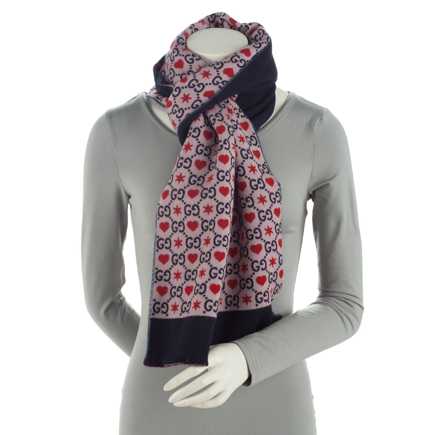 Gucci Wool Cotton GG Heart Stars Scarf (SHF-Edqktb)
