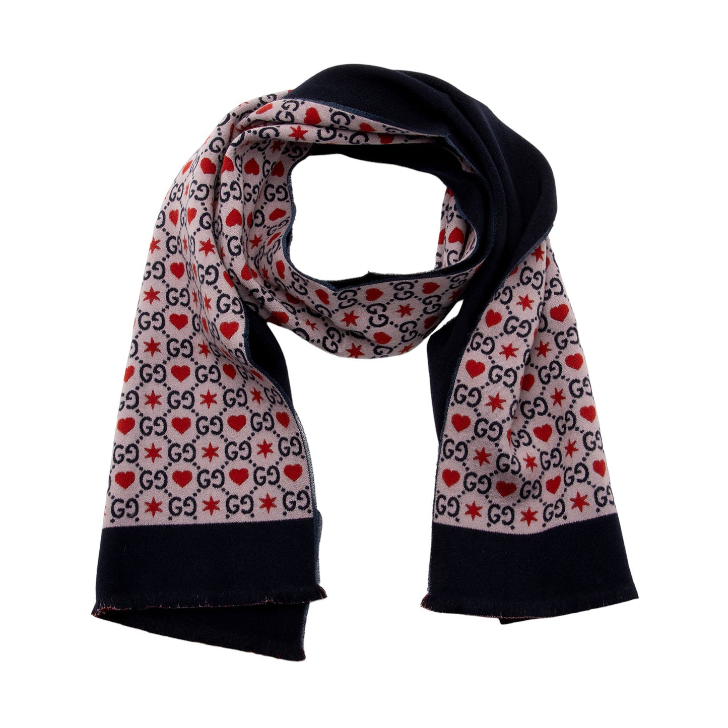 Gucci Wool Cotton GG Heart Stars Scarf (SHF-Edqktb)