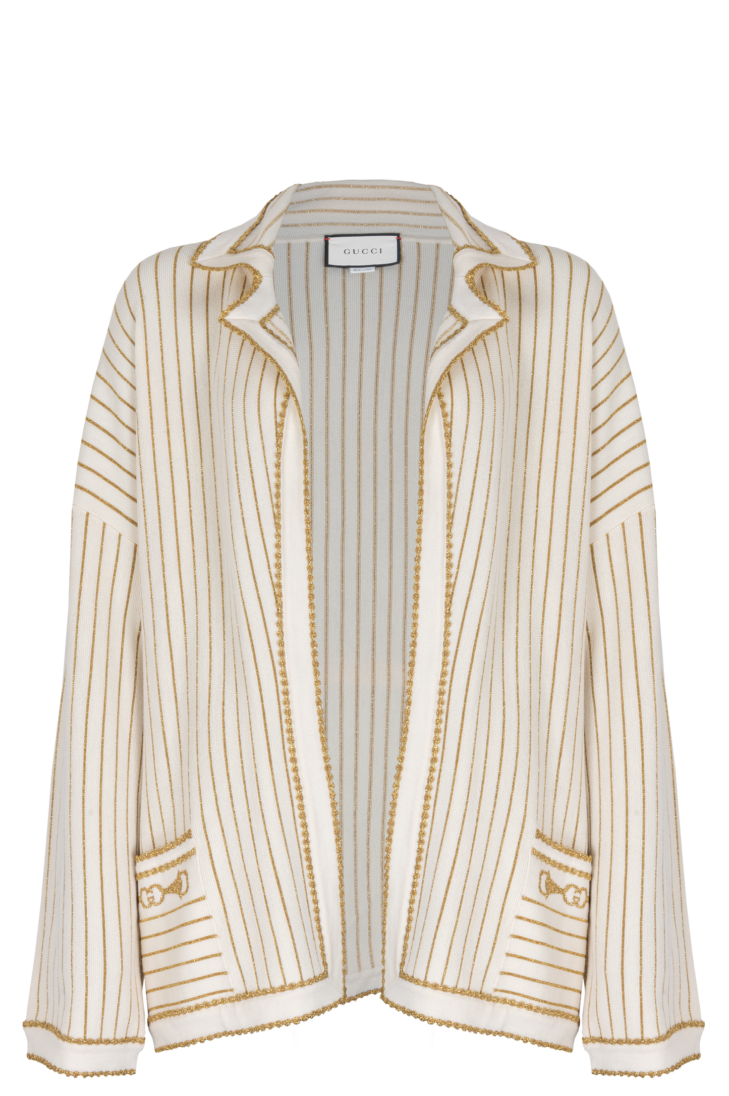 GUCCI Belted Knit Cardigan Wool Ivory Gold