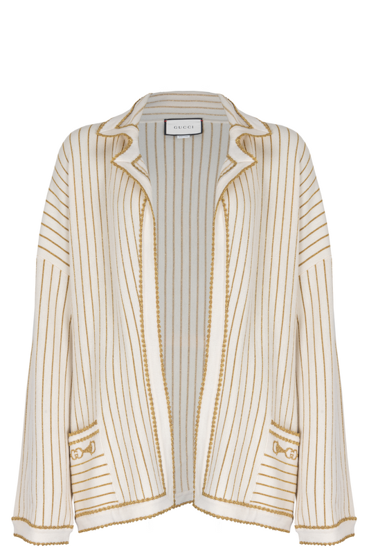 GUCCI Belted Knit Cardigan Wool Ivory Gold