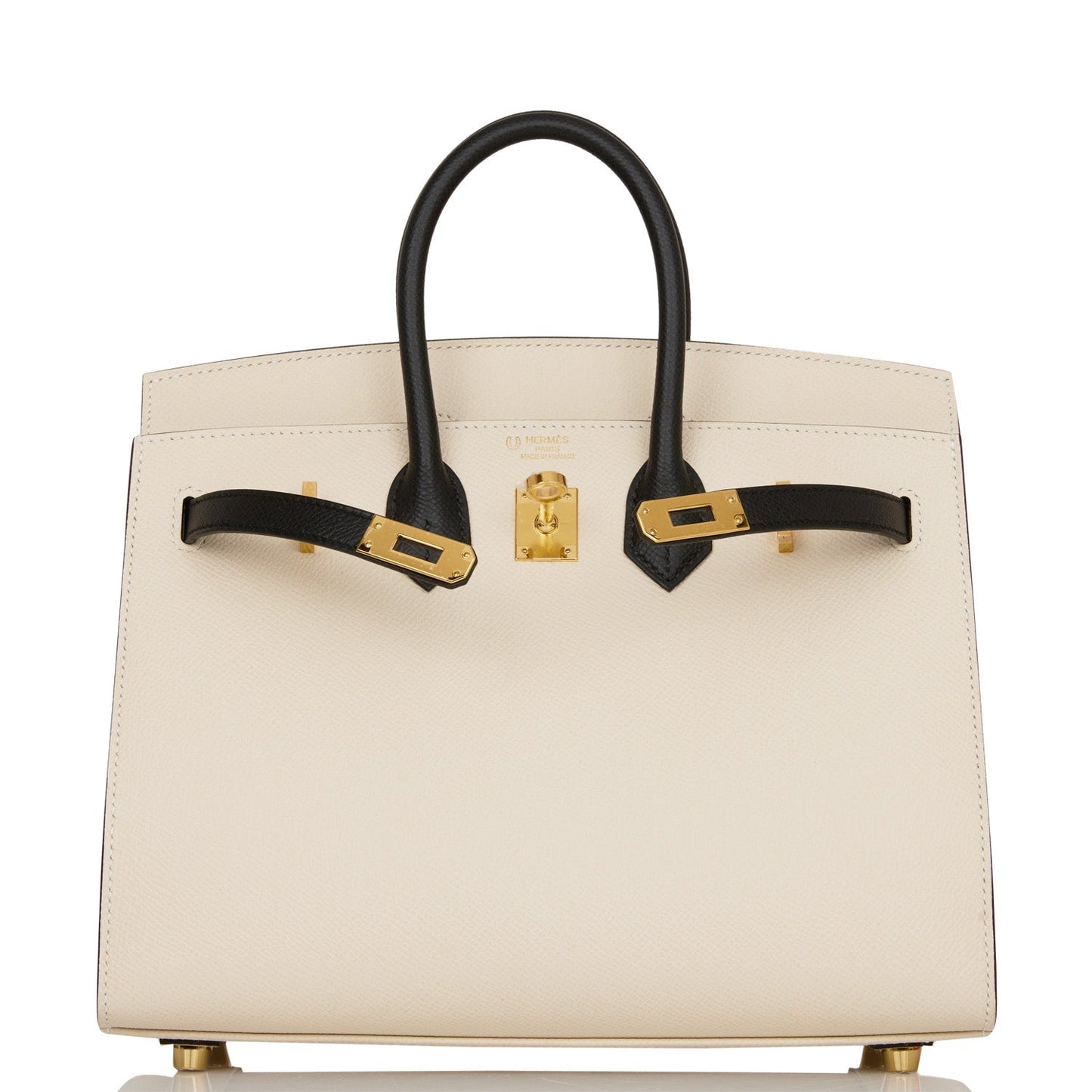 Hermes Birkin 25 Sellier Craie and Black Epsom Gold Hardware