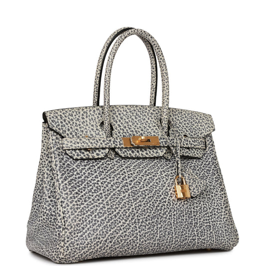 Hermes   Birkin 30 White Dalmatian Buffalo Gold Hardware