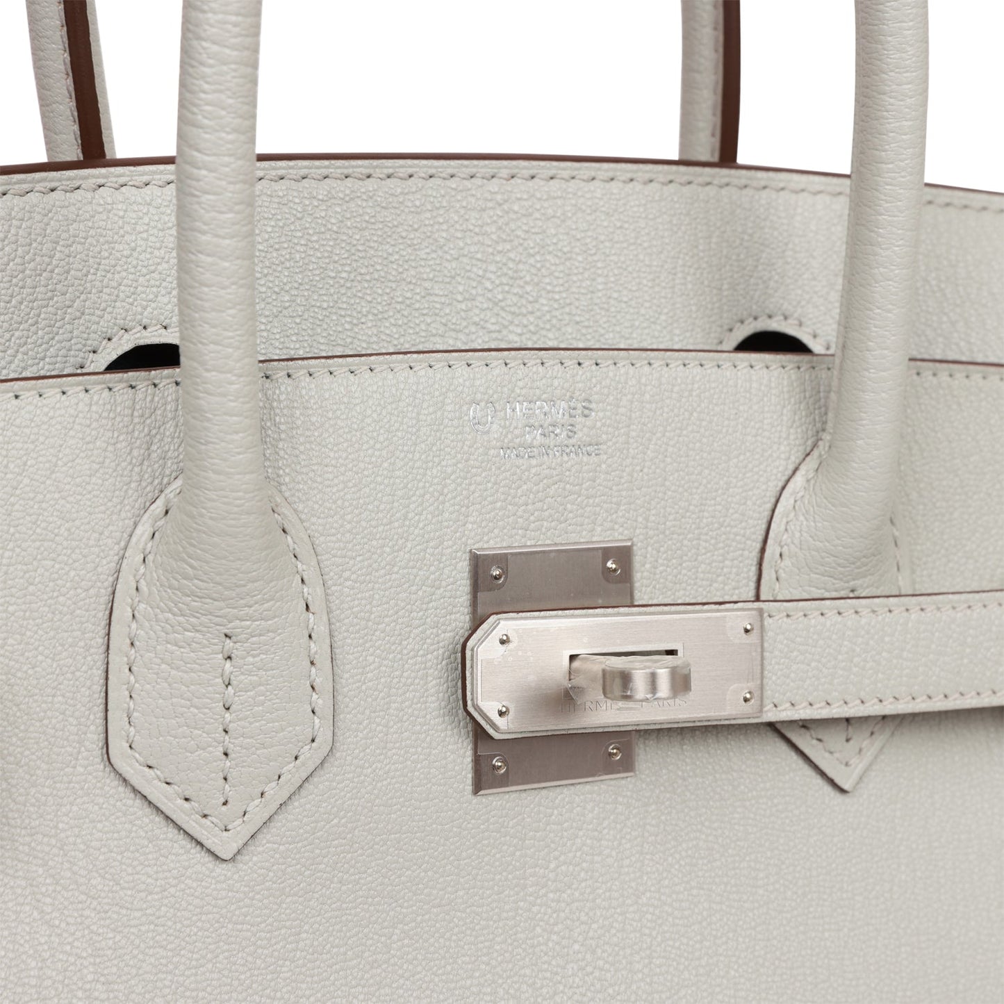 Hermes Birkin 30 Gris Perle Verso Chevre Brushed Palladium Hardware