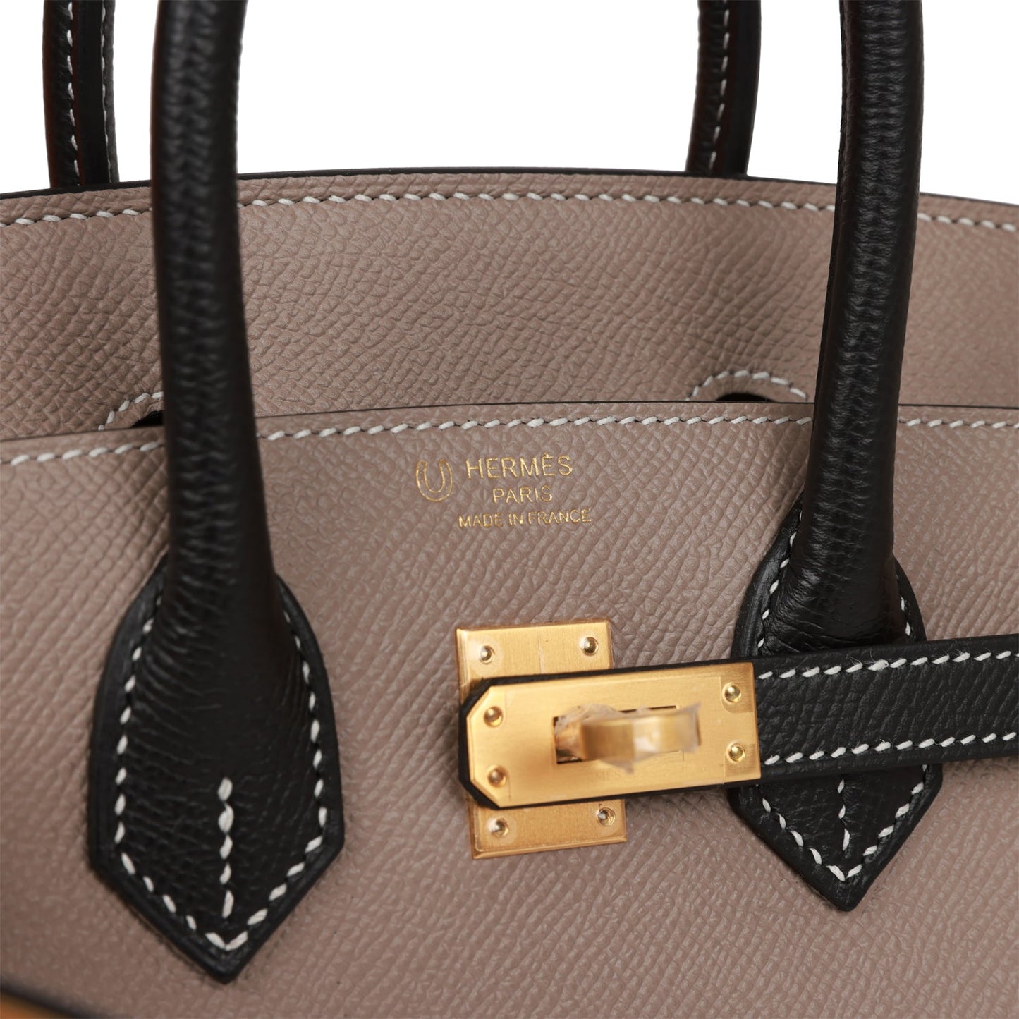 Hermes Birkin 25 Sellier Etoupe and Black Epsom Brushed Gold Hardware