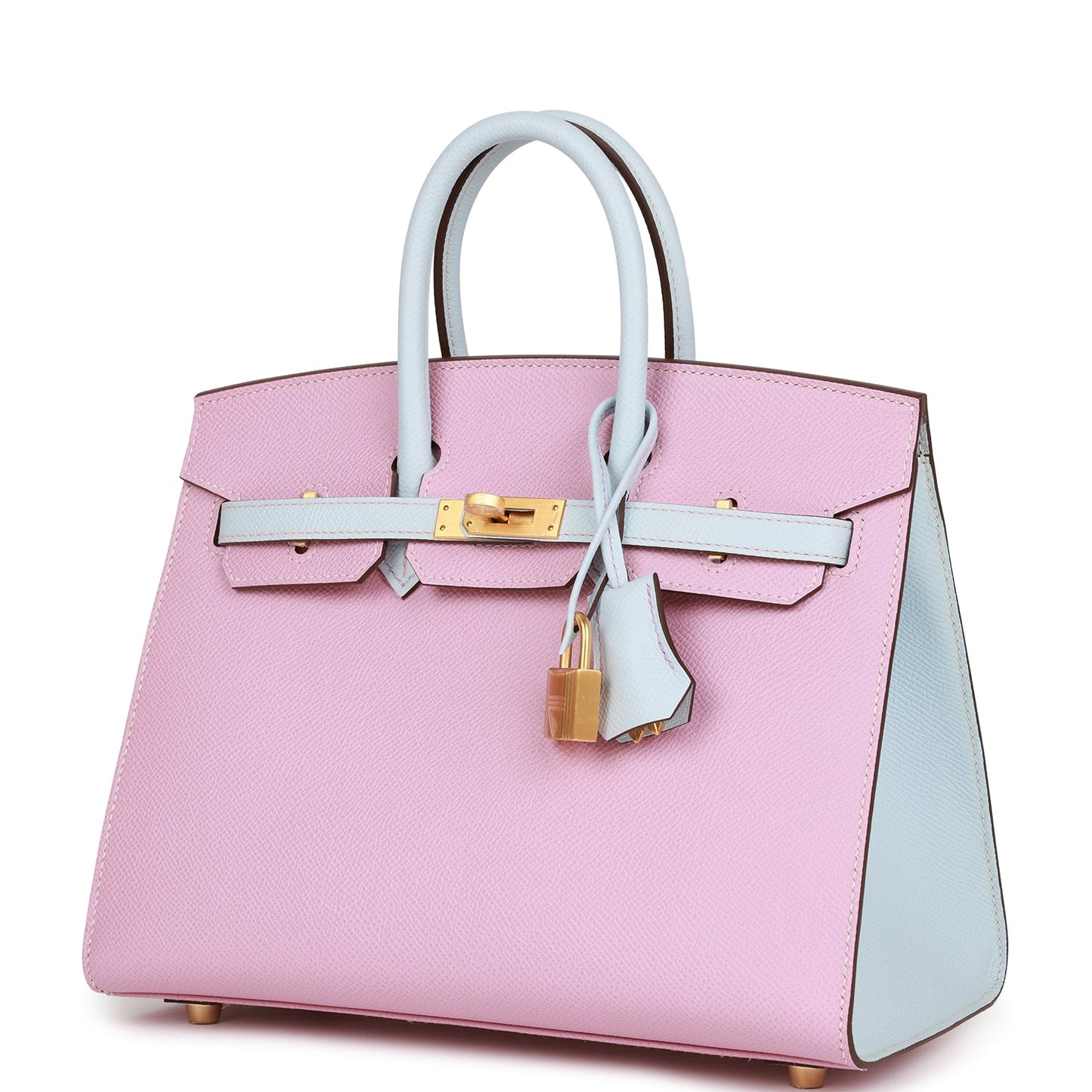 Hermes Birkin 25 Sellier Mauve Sylvestre and Bleu Brume Epsom Brushed Gold Hardware