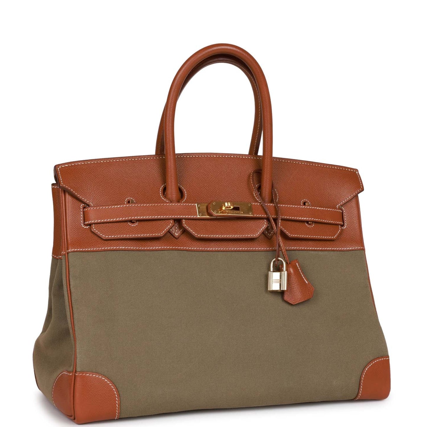 Hermes Birkin 35 Gold Courchevel and Olive Toile H Gold Hardware