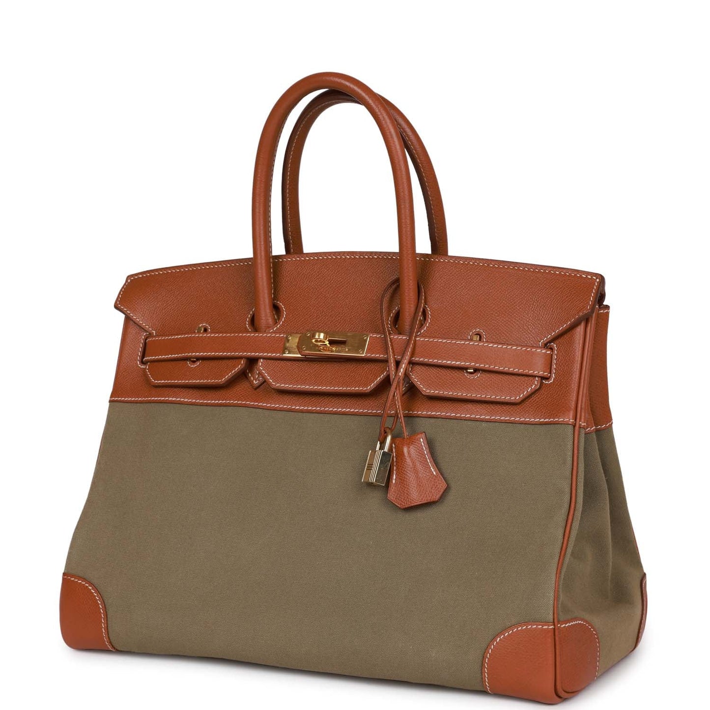 Hermes Birkin 35 Gold Courchevel and Olive Toile H Gold Hardware