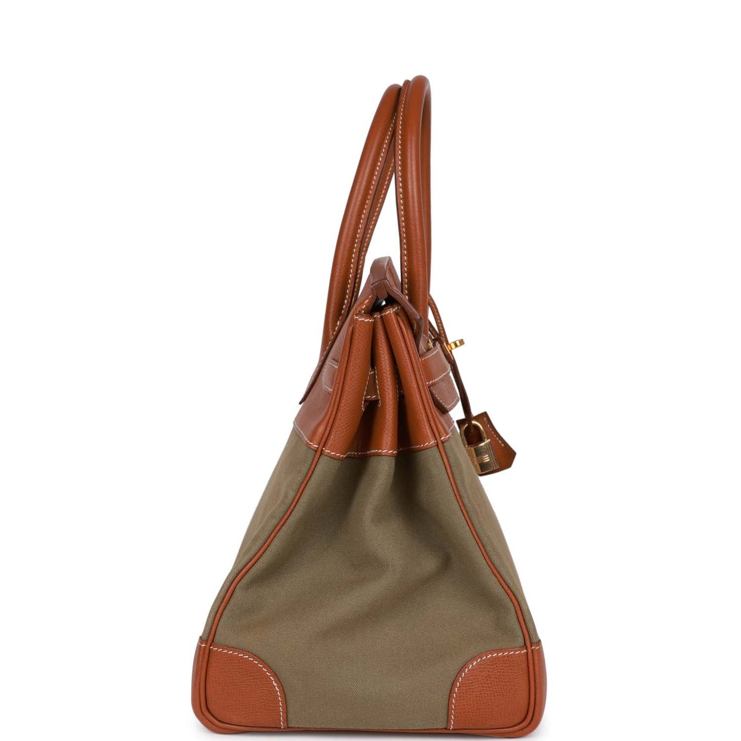 Hermes Birkin 35 Gold Courchevel and Olive Toile H Gold Hardware