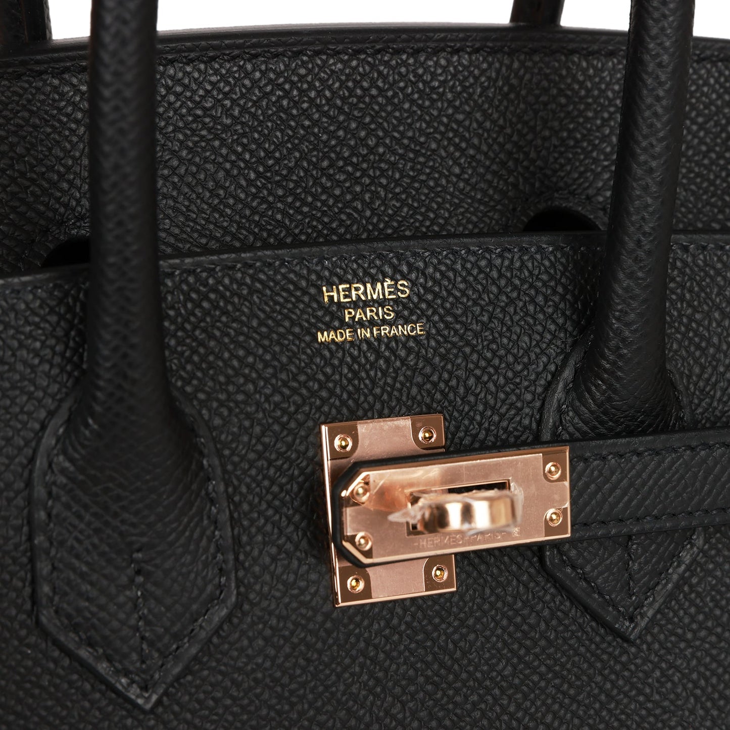 Hermes Birkin 25 Sellier Black Epsom Rose Gold Hardware