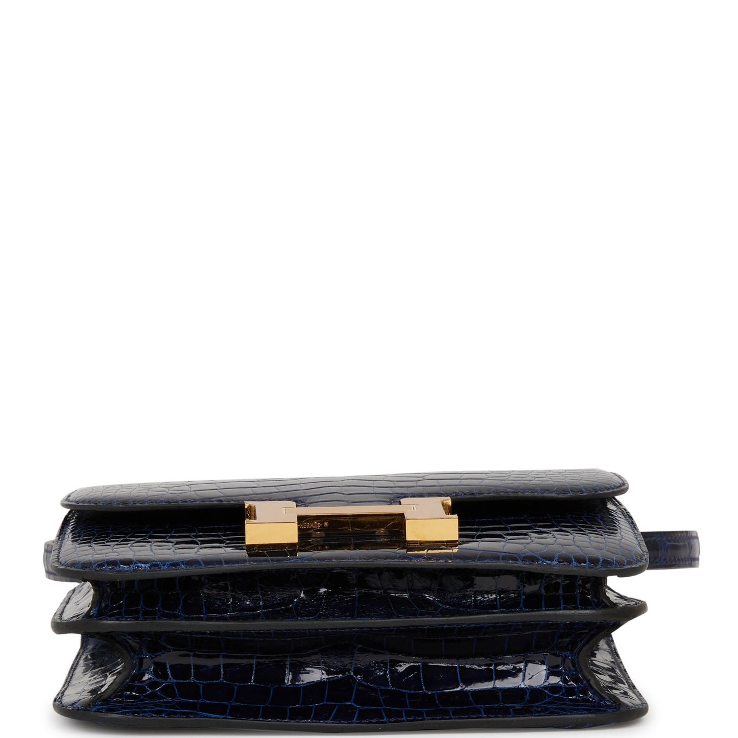 Hermes Constance 18 Bleu Saphir Shiny Alligator Gold Hardware