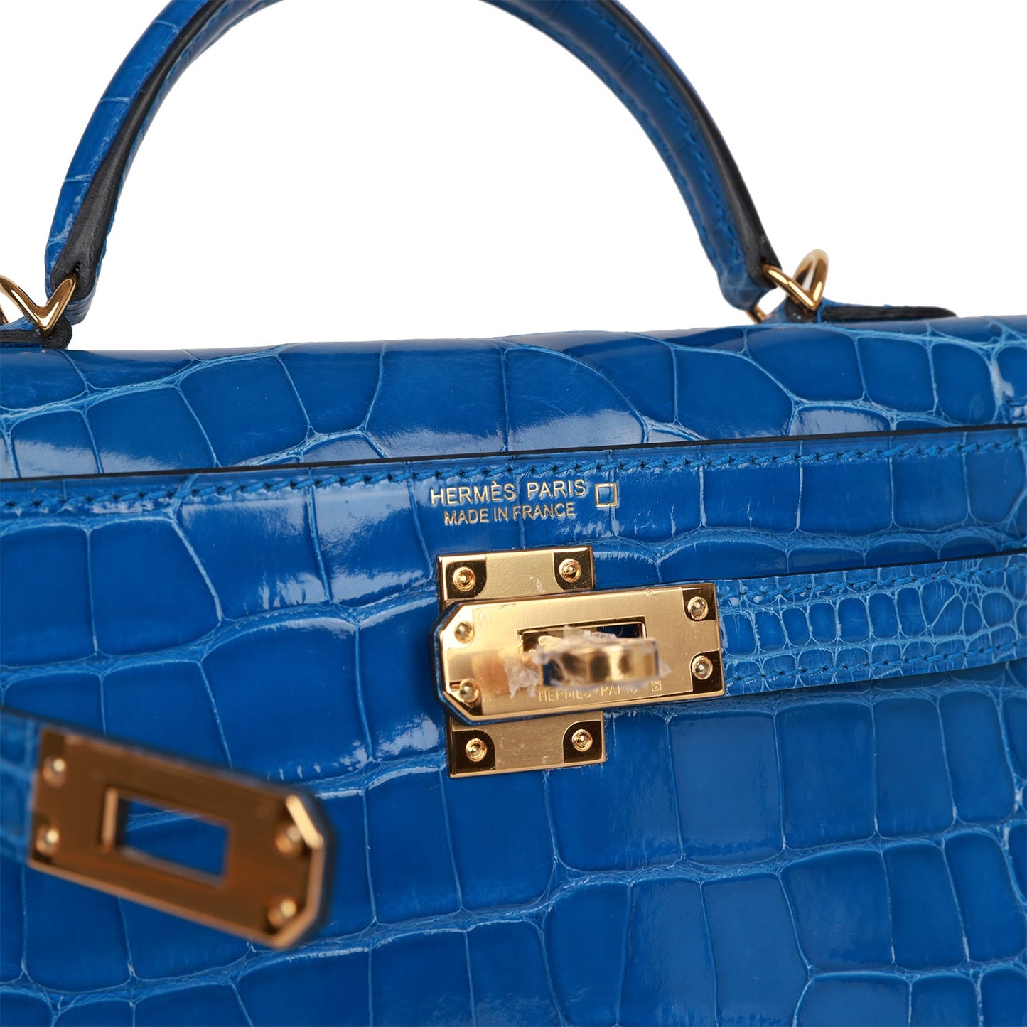Hermes Kelly 20 Sellier Bleu Zellige Shiny Alligator Gold Hardware