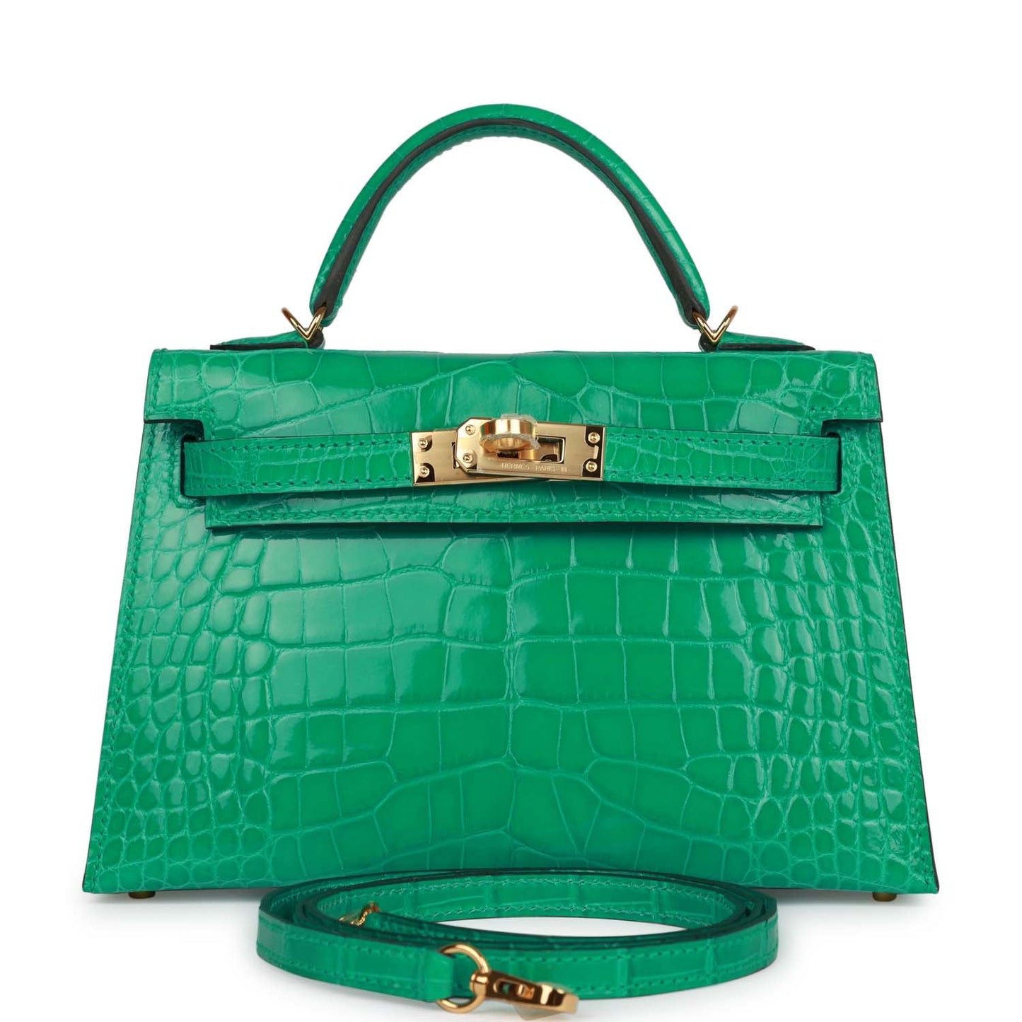 Hermes Kelly 20 Sellier Vert Jade Shiny Alligator Gold Hardware