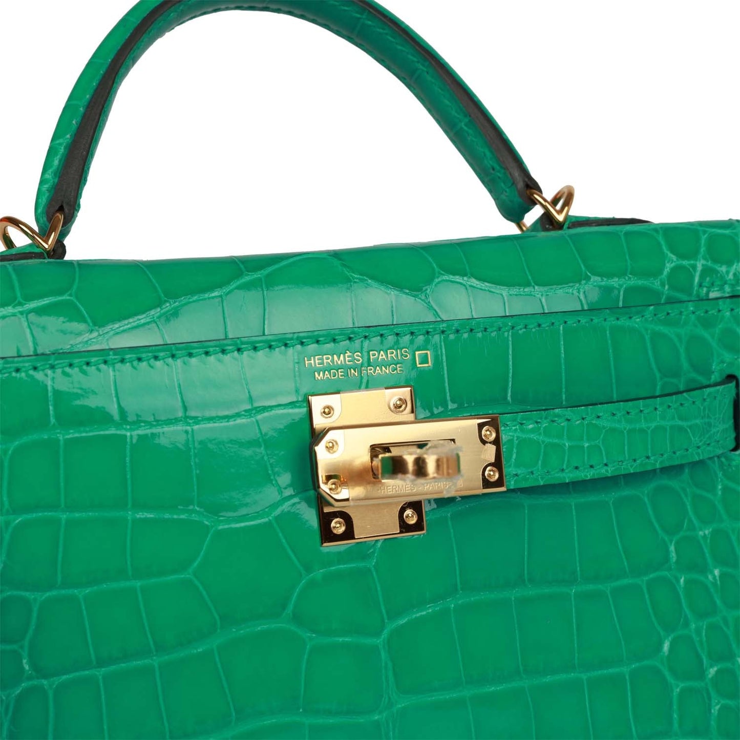 Hermes Kelly 20 Sellier Vert Jade Shiny Alligator Gold Hardware