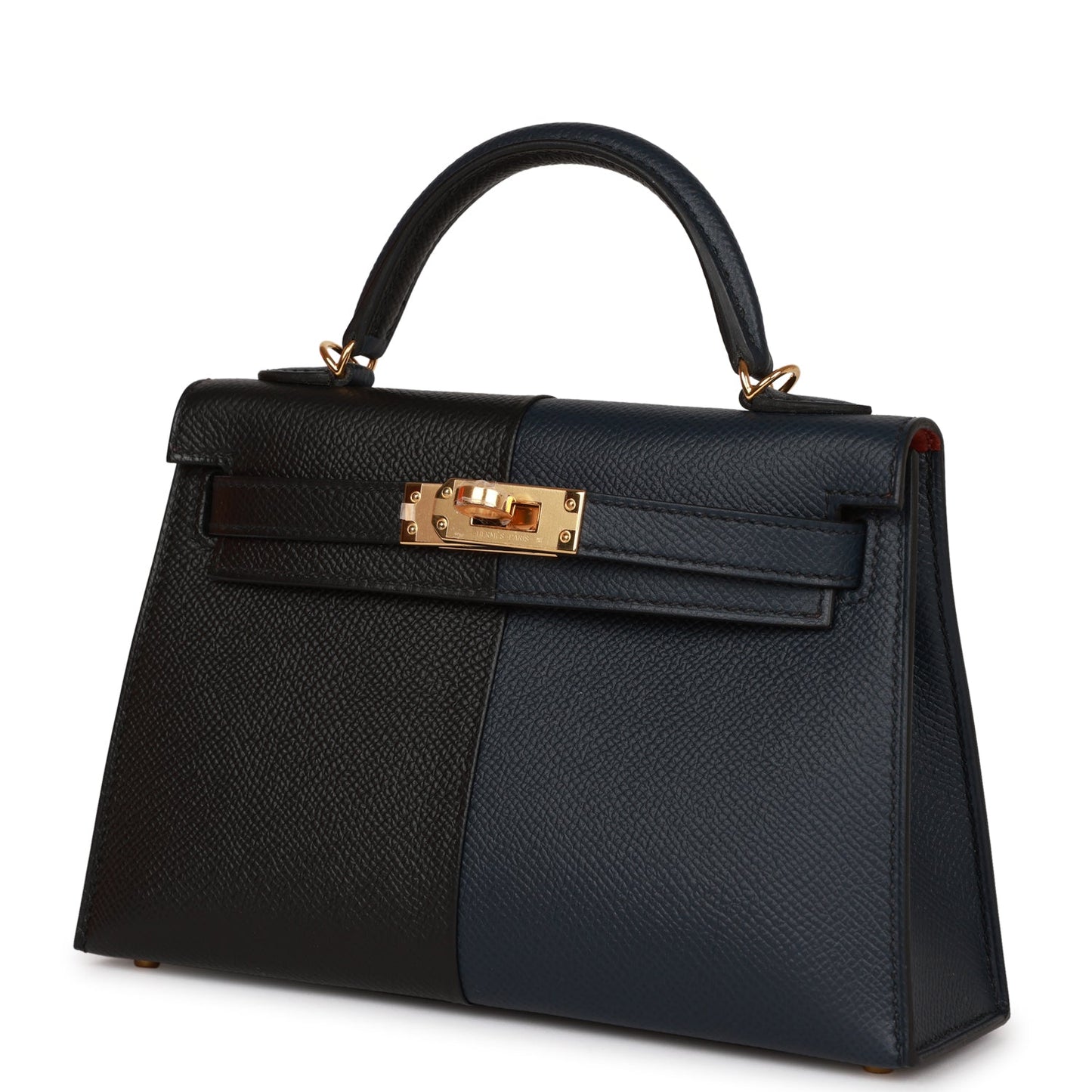 Hermes Kelly 20 Sellier Bleu Indigo, Black and Rouge H Casaque Epsom Gold Hardware