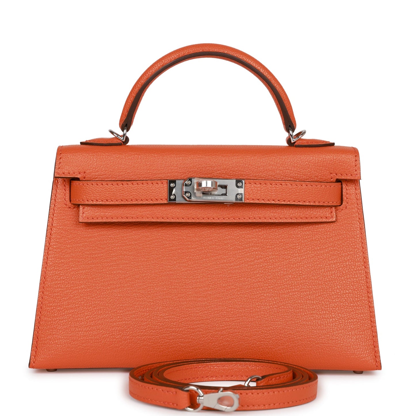 Hermes Kelly 20 Sellier Orange Verso Chèvre Palladium Hardware