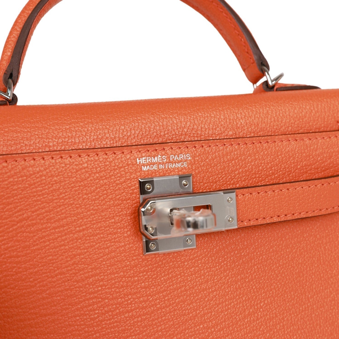 Hermes Kelly 20 Sellier Orange Verso Chèvre Palladium Hardware