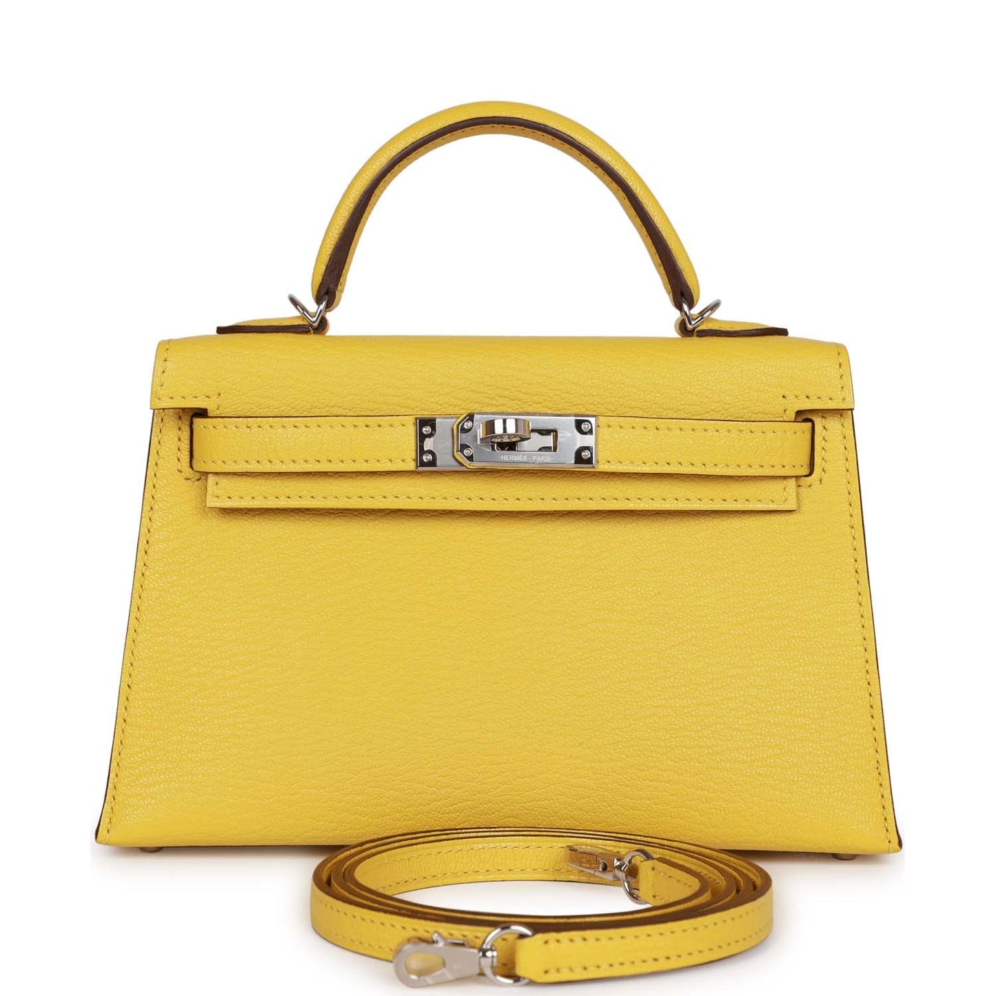 Hermes Kelly 20 Sellier Jaune de Naples Verso Chèvre Palladium Hardware