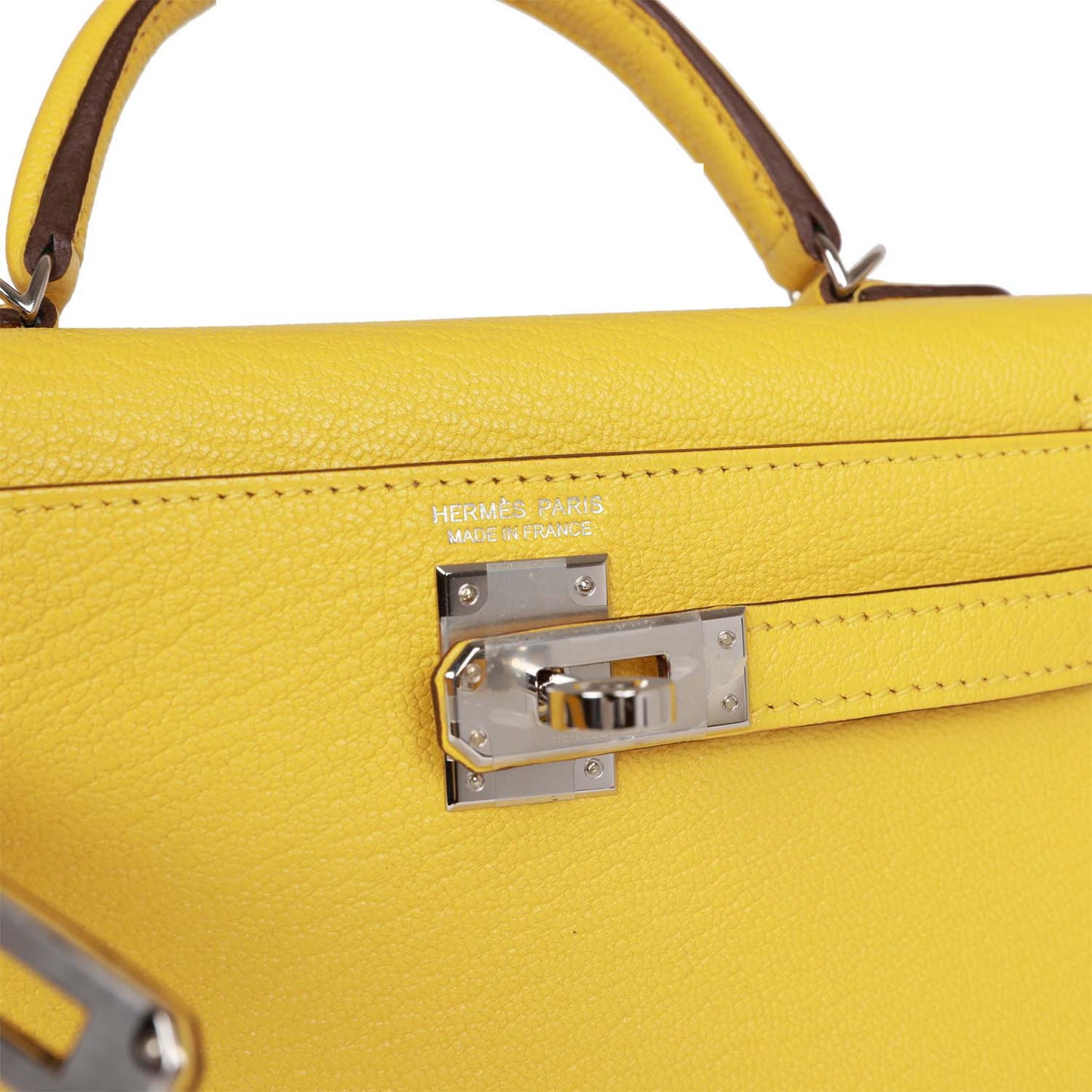 Hermes Kelly 20 Sellier Jaune de Naples Verso Chèvre Palladium Hardware