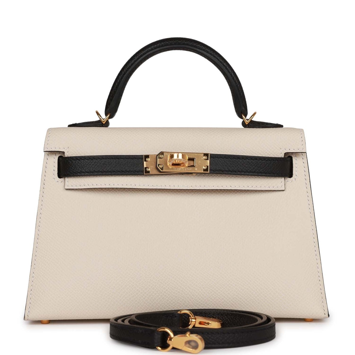 Hermes Special Order (HSS) Kelly 20 Sellier Craie and Black Epsom Gold Hardware