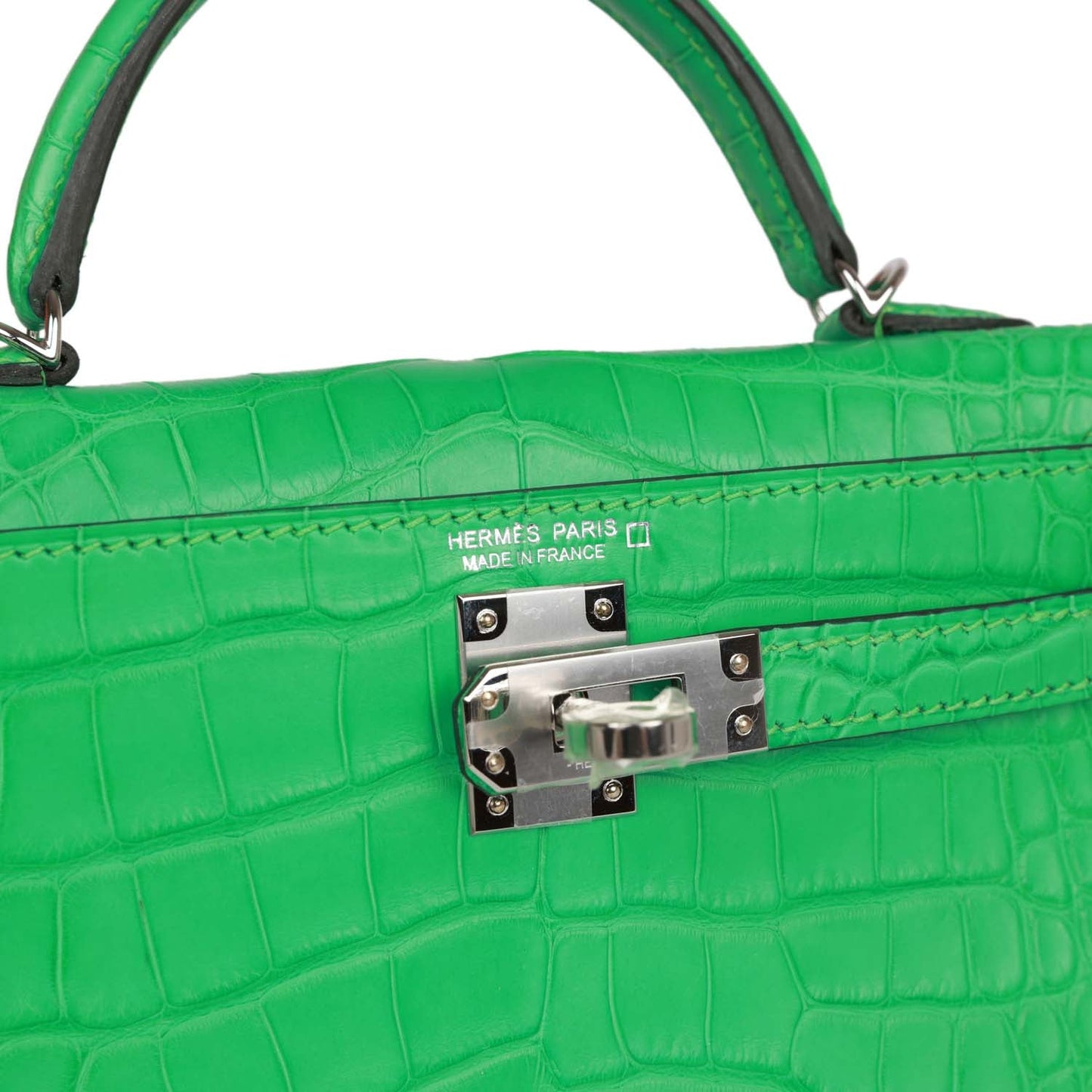 Hermes Kelly 20 Sellier Vert Comics Matte Alligator Palladium Hardware