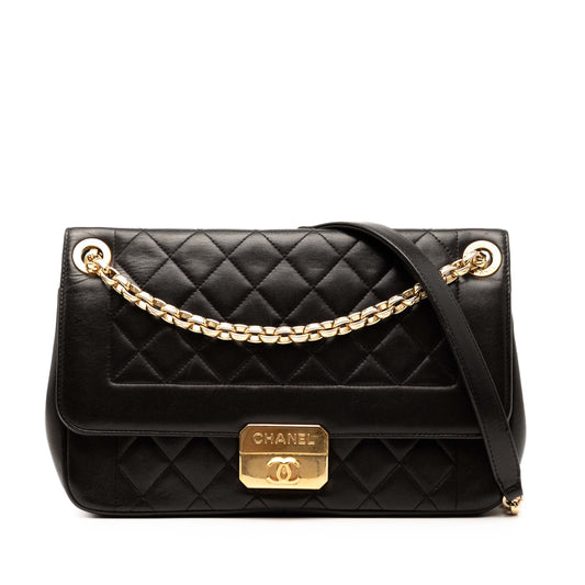 Black Chanel Large Lambskin Chic With Me Flap Crossbody Bag