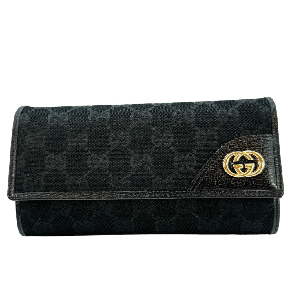 GUCCI Long Wallet Purse GG canvas black Women(Unisex)