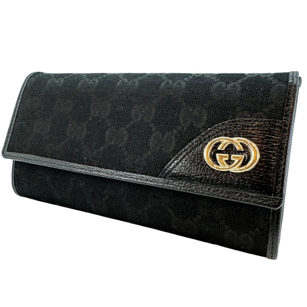 GUCCI Long Wallet Purse GG canvas black Women(Unisex)