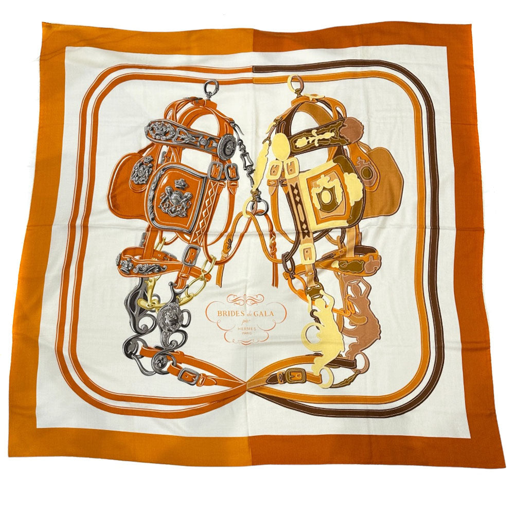 HERMES Stall Cashmere, Silk Orange Caljean 140 Women  d