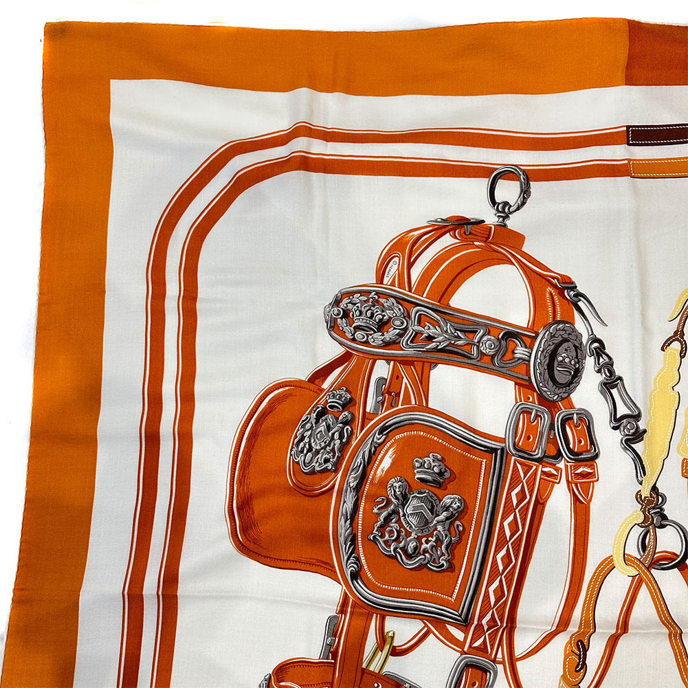 HERMES Stall Cashmere, Silk Orange Caljean 140 Women  d