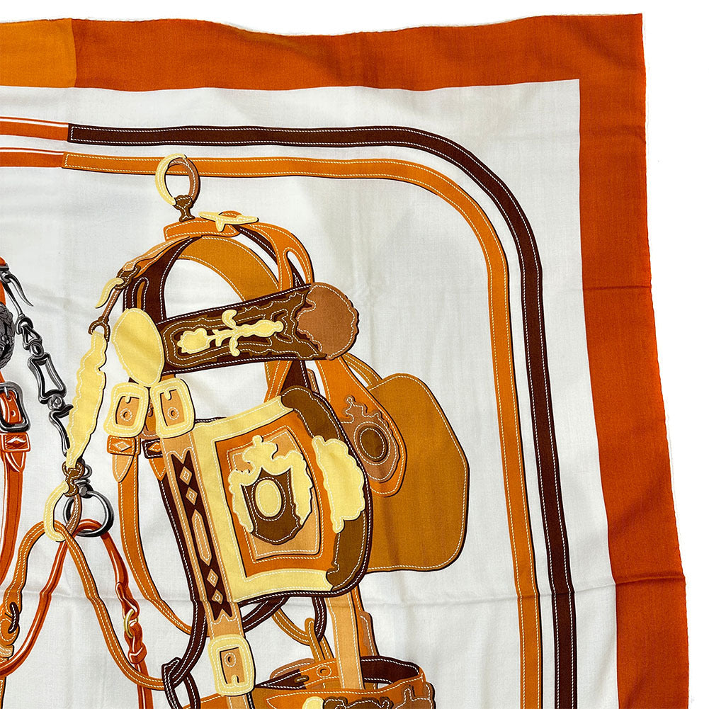 HERMES Stall Cashmere, Silk Orange Caljean 140 Women  d