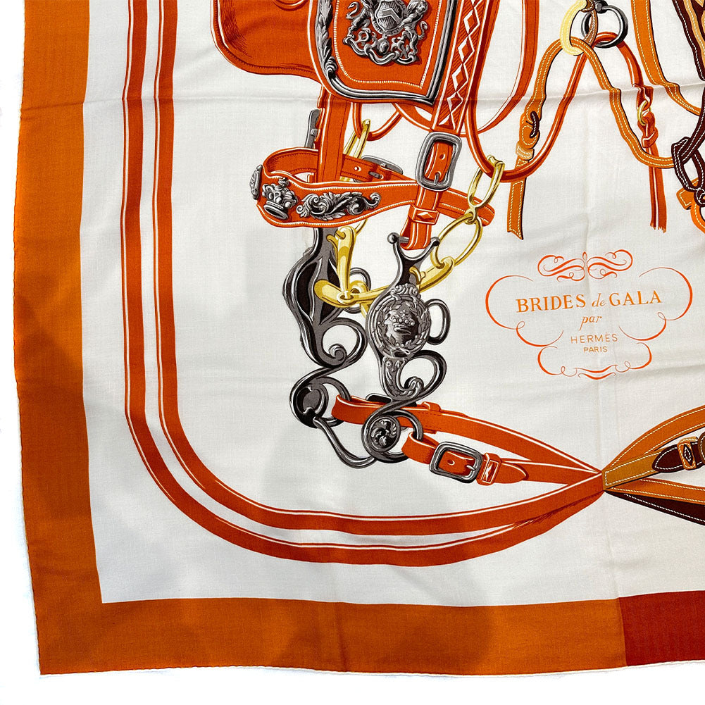 HERMES Stall Cashmere, Silk Orange Caljean 140 Women  d
