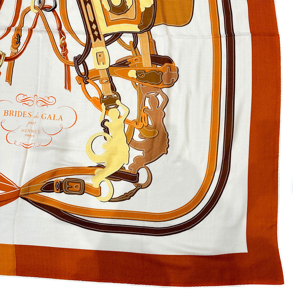HERMES Stall Cashmere, Silk Orange Caljean 140 Women  d