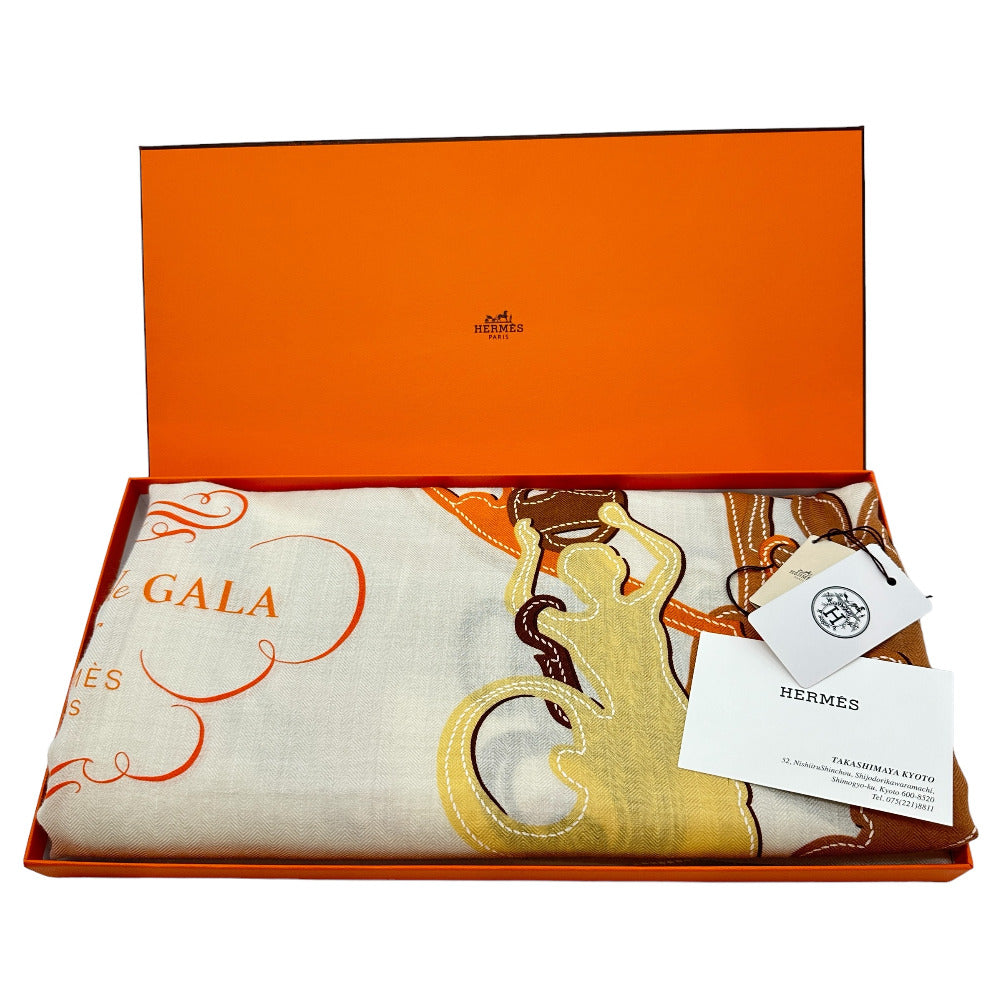 HERMES Stall Cashmere, Silk Orange Caljean 140 Women  d