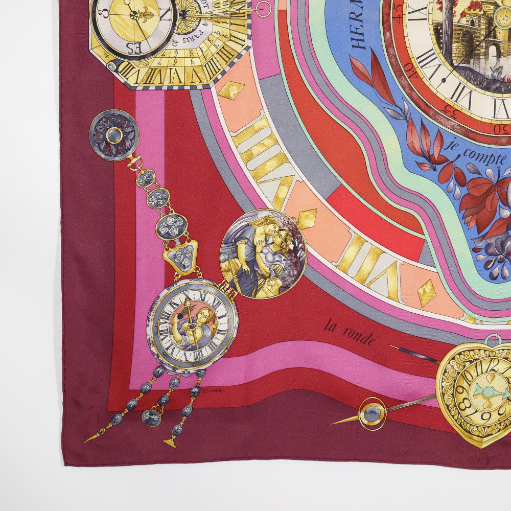 HERMES scarf silk Red Time spent in the flowers parmi les fleurs je compte les heures Carre90 Women  d