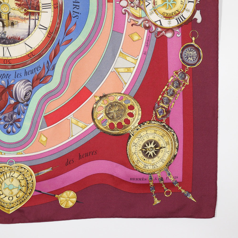 HERMES scarf silk Red Time spent in the flowers parmi les fleurs je compte les heures Carre90 Women  d