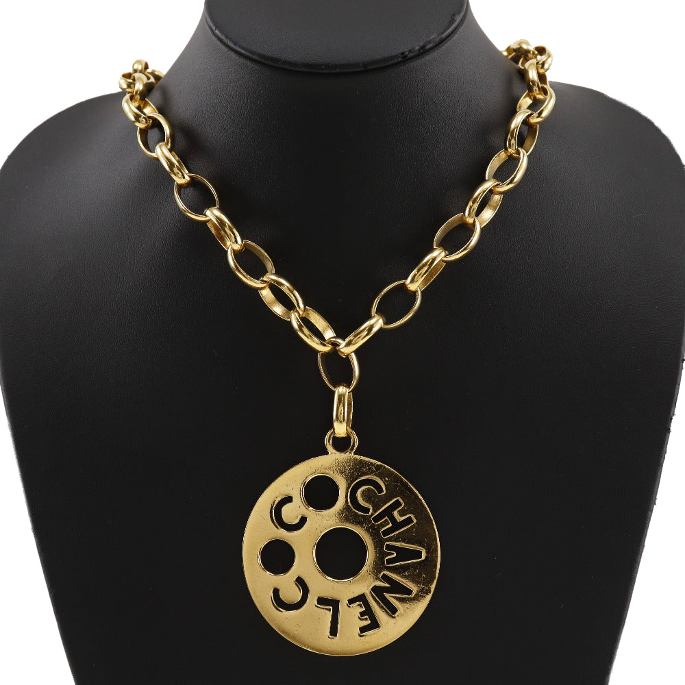 CHANEL Necklace Plated Gold gold   Round logo Women