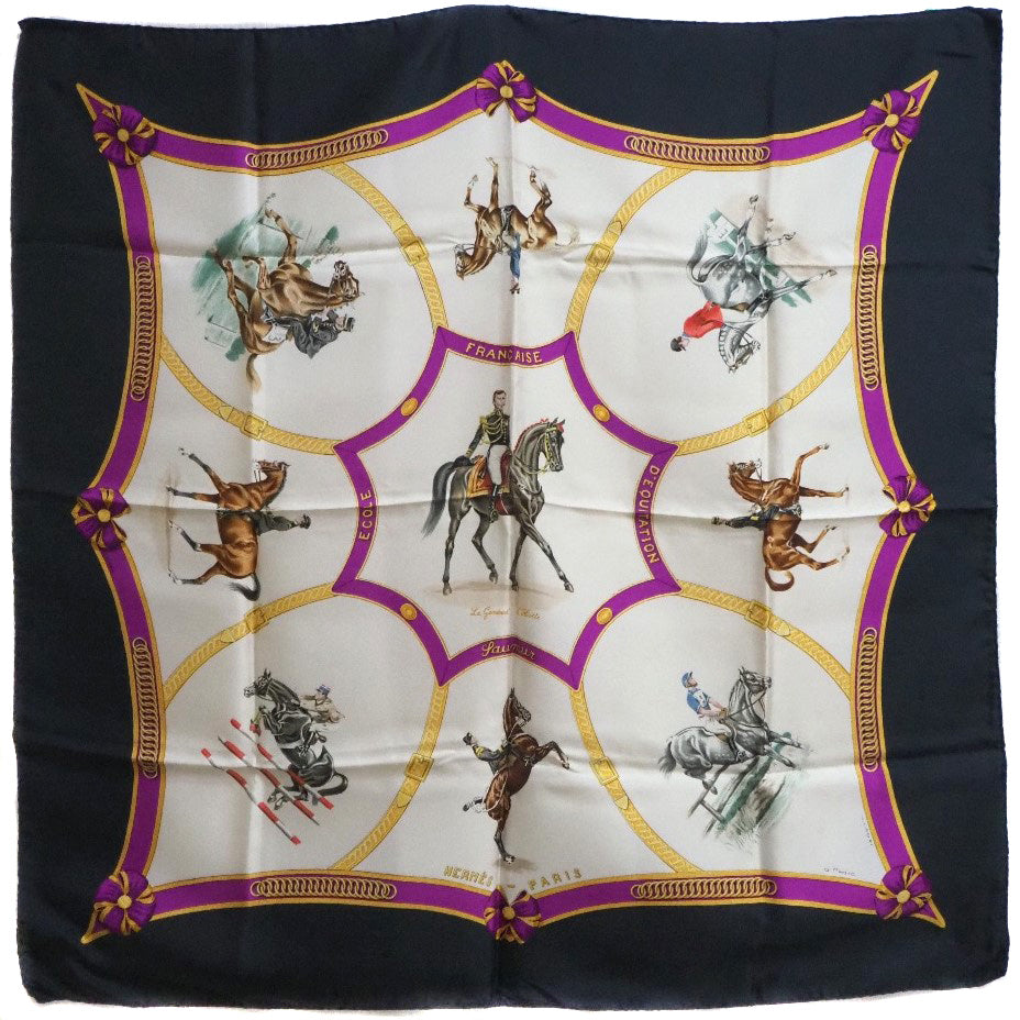 HERMES scarf silk white Le General L'Hotte Carre90 Women  d