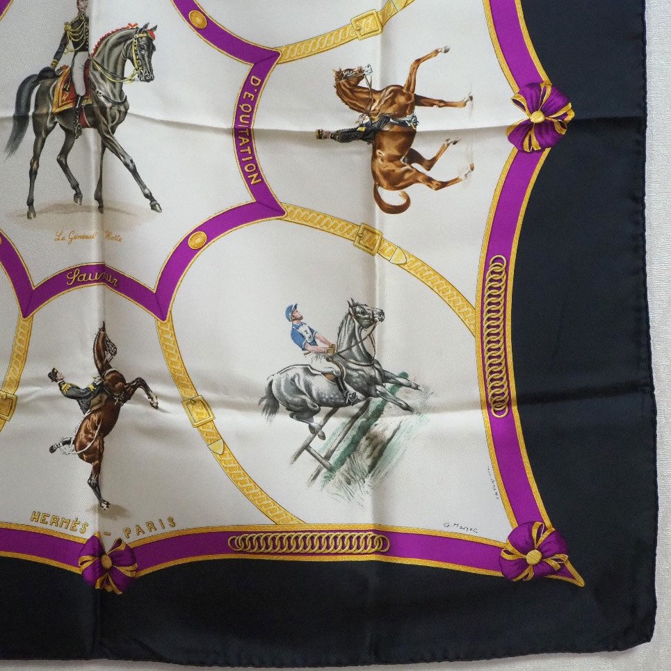 HERMES scarf silk white Le General L'Hotte Carre90 Women  d