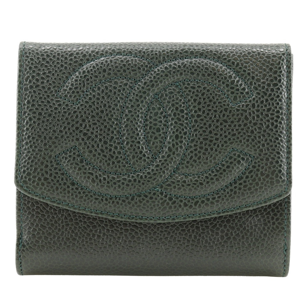 CHANEL Bifold Wallet A13496 Caviar skin Deep green COCO Mark Women  d