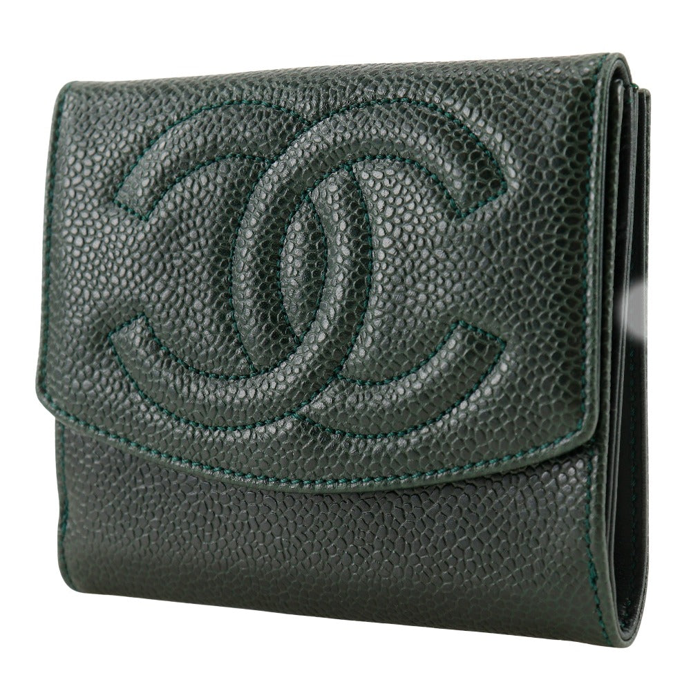 CHANEL Bifold Wallet A13496 Caviar skin Deep green COCO Mark Women  d