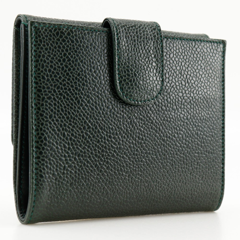 CHANEL Bifold Wallet A13496 Caviar skin Deep green COCO Mark Women  d