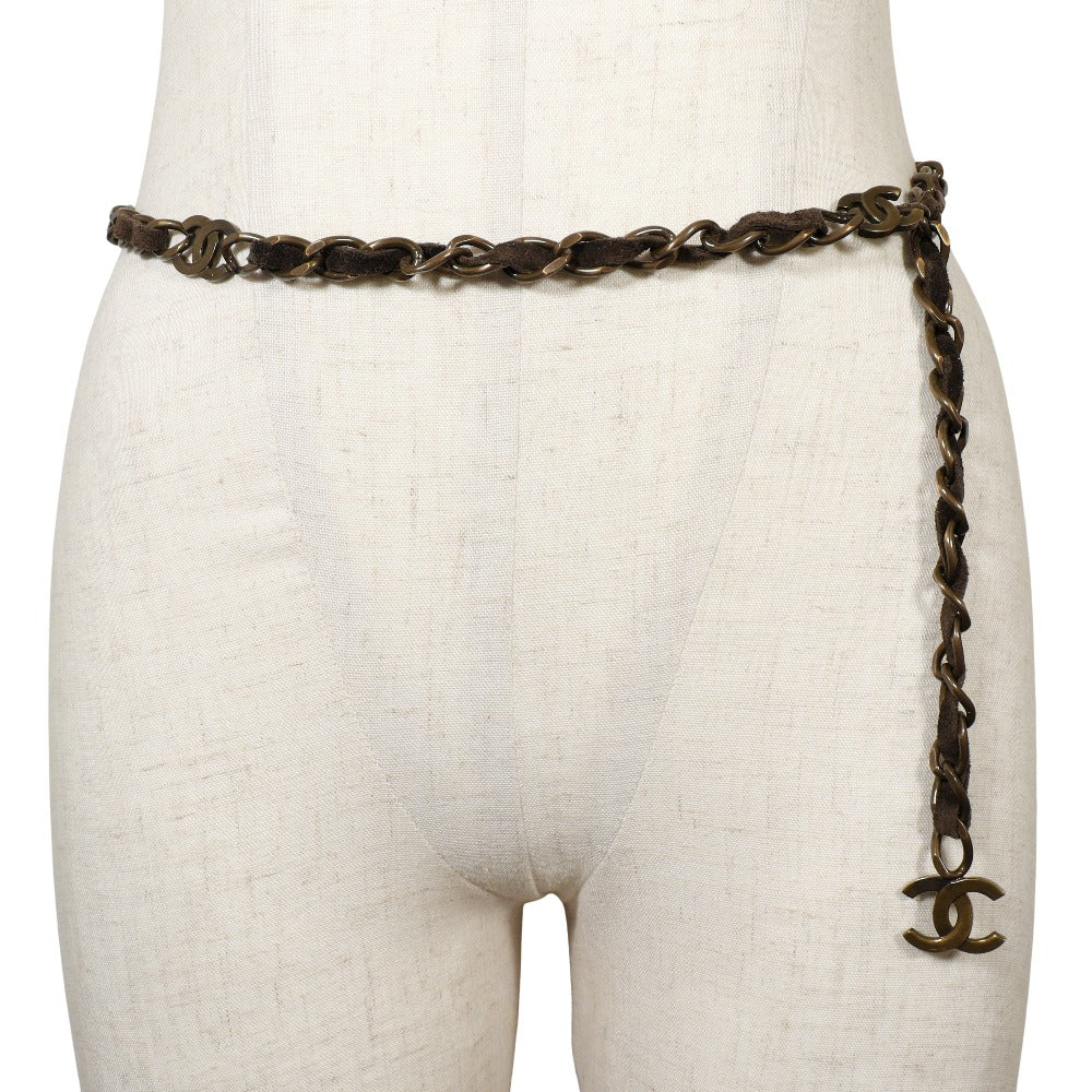 CHANEL belt A07928Y02269 Plated Gold, Suede Brown COCO Mark   processing Chain belt Women