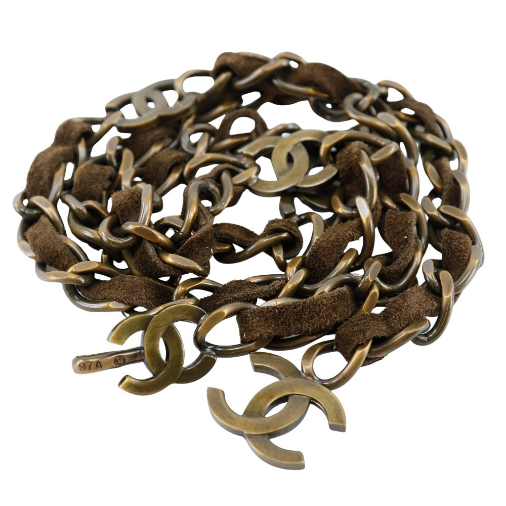 CHANEL belt A07928Y02269 Plated Gold, Suede Brown COCO Mark   processing Chain belt Women