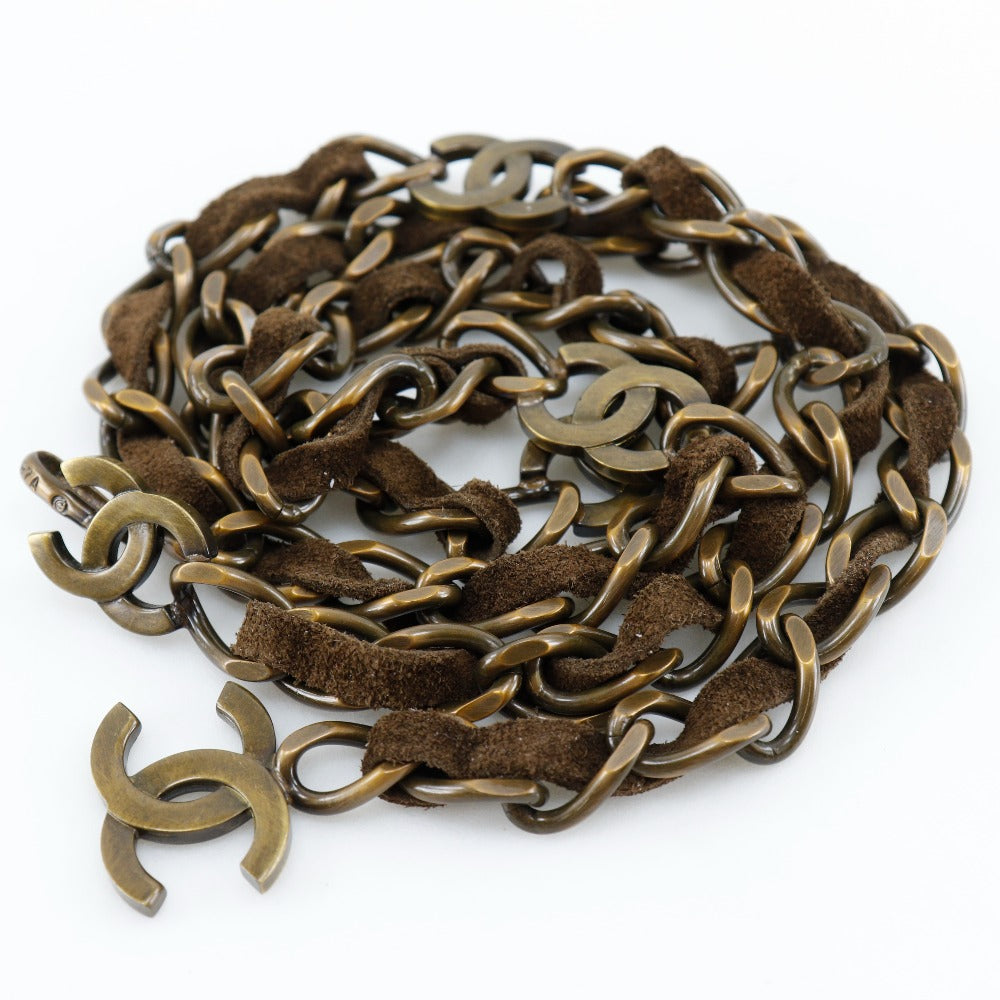 CHANEL belt A07928Y02269 Plated Gold, Suede Brown COCO Mark   processing Chain belt Women
