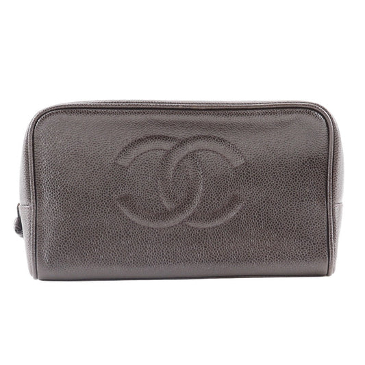CHANEL Pouch A01996 Caviar skin Brown Cosmetic porch COCO Mark Women
