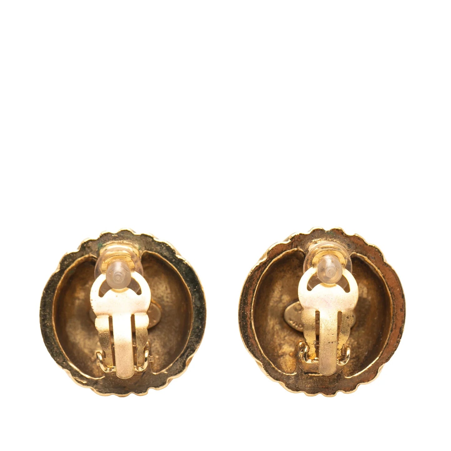 Gold Chanel Gold Plated Rows of CC Round Clip On Earrings