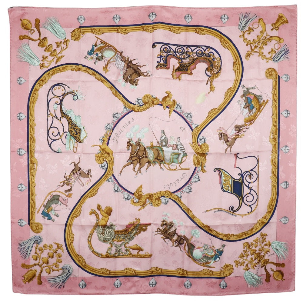 HERMES scarf silk pink Feather and bell Plumes et Grelots Carre90 Women  d